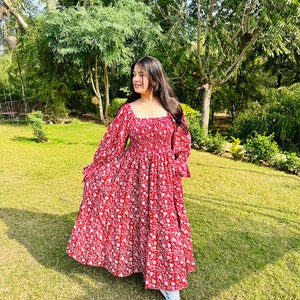 Floral Midi Dress, Mini Dress, Smock dress Hand Block Print Dress