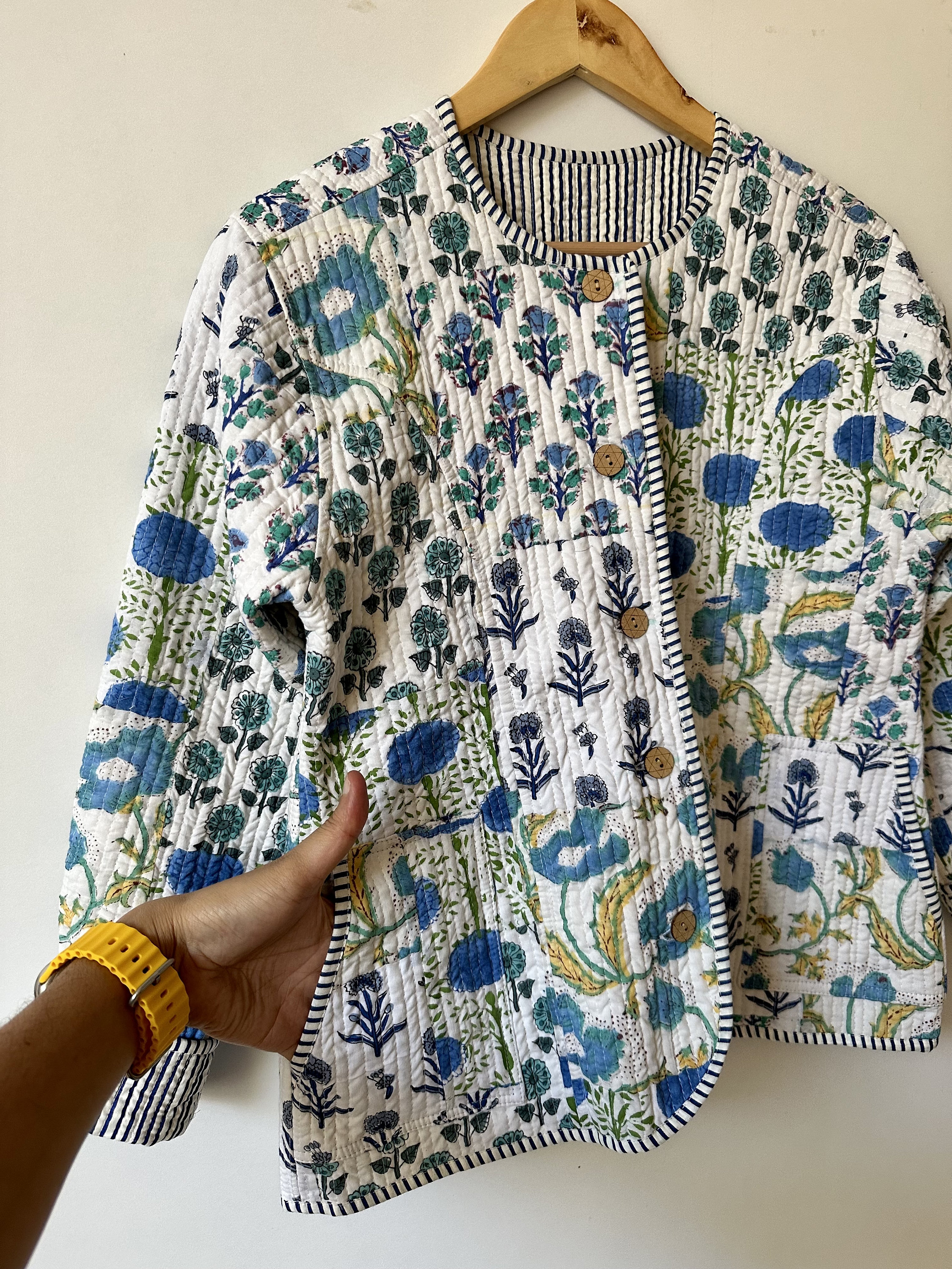 Ameri（アメリ）の「INDIA BLOCK PRINT JACKET（ノーカラー