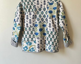 Indian Hand Block Print Fabric Quilted Jacket Short