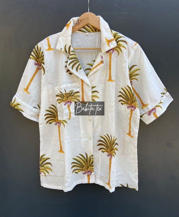 Palm tree Print Pajamas Hand Print Pure Cotton Pj s Pajamas Set Indian Cotton Night Wear Soft Cotton Night Suit Gift for her