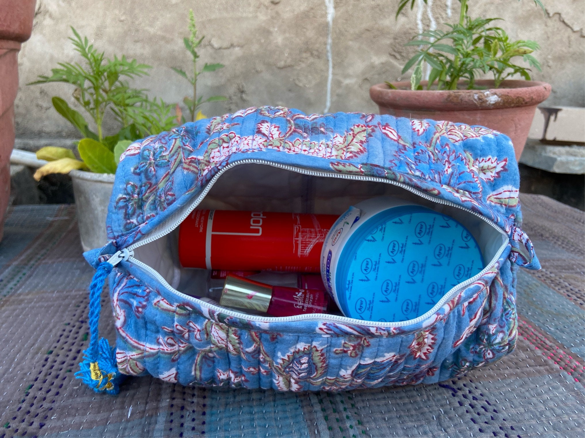 Block Printed Large Toiletry Bag Waterproof Wash Bag Makeup Etsy