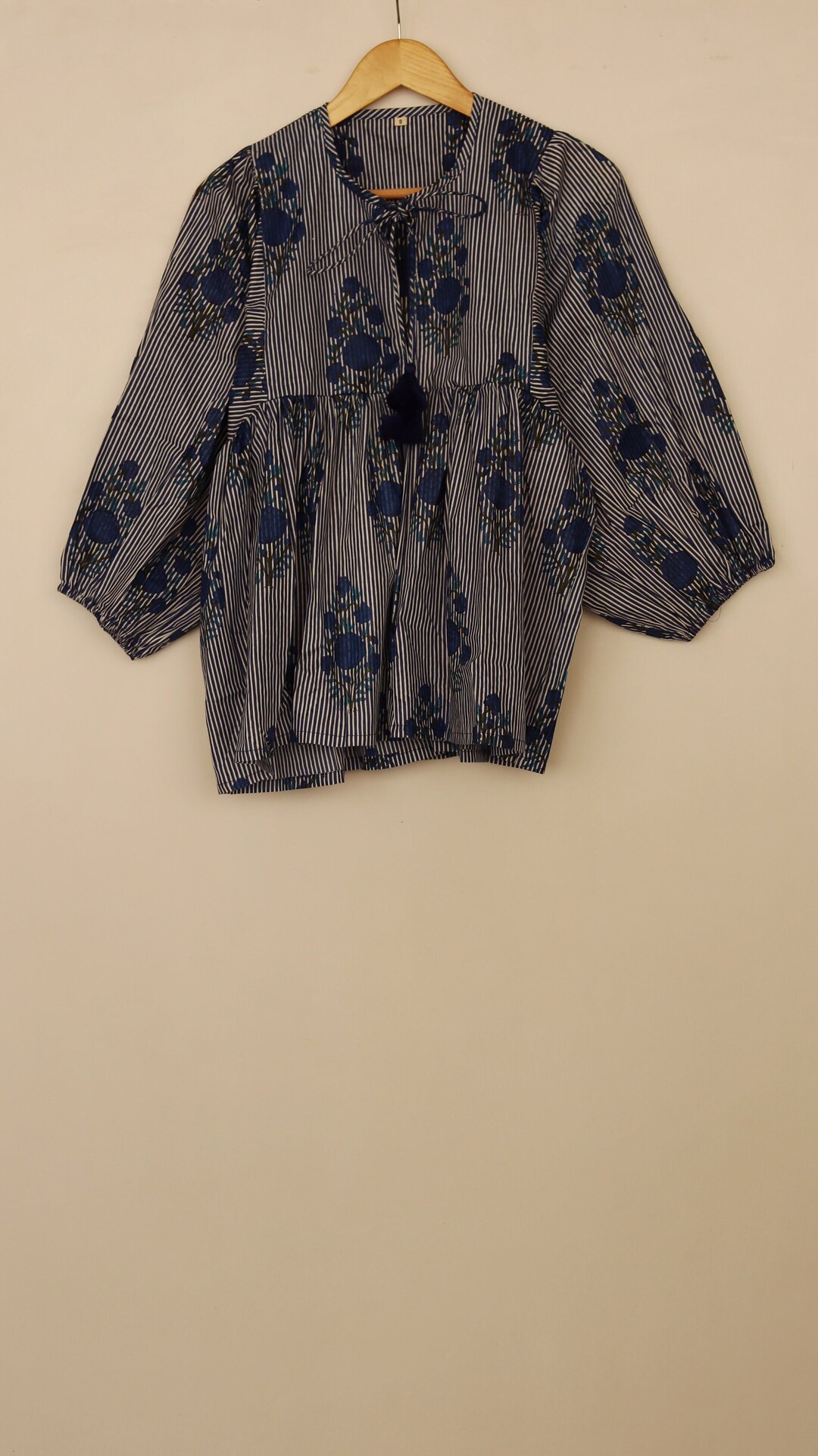 Black And Brick Red Block Printed Top In Cotton Slub