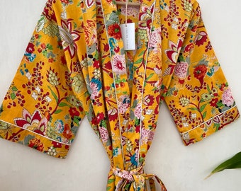 EXPRESS DELIVERY- Cotton kimono Robes, Floral print Kimono, Soft and comfortable Bath robes, wrap dress, House Coat Robe Mustered