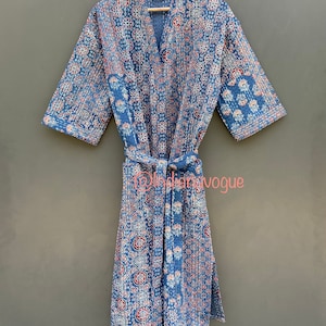 Indian handmade Patchwork kantha jacket Japanese kimono style Ajrakh kantha robe winter jacket multi colored tie belt coat