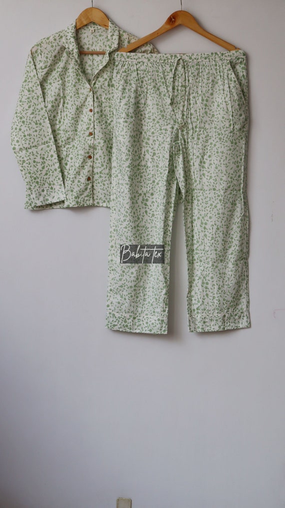 Pigiama con stampa a blocchi di mano Set di pigiama in puro cotone