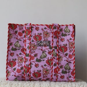Handmade Quilted Cotton Tote: Floral Print Ethnic Jhola Bag