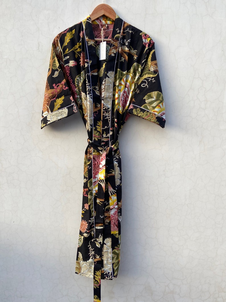 Indian floral robe floral kimono Indian floral gown Beautiful bridal kimono printed organic Floral Print robes bridesmaid kimono robe