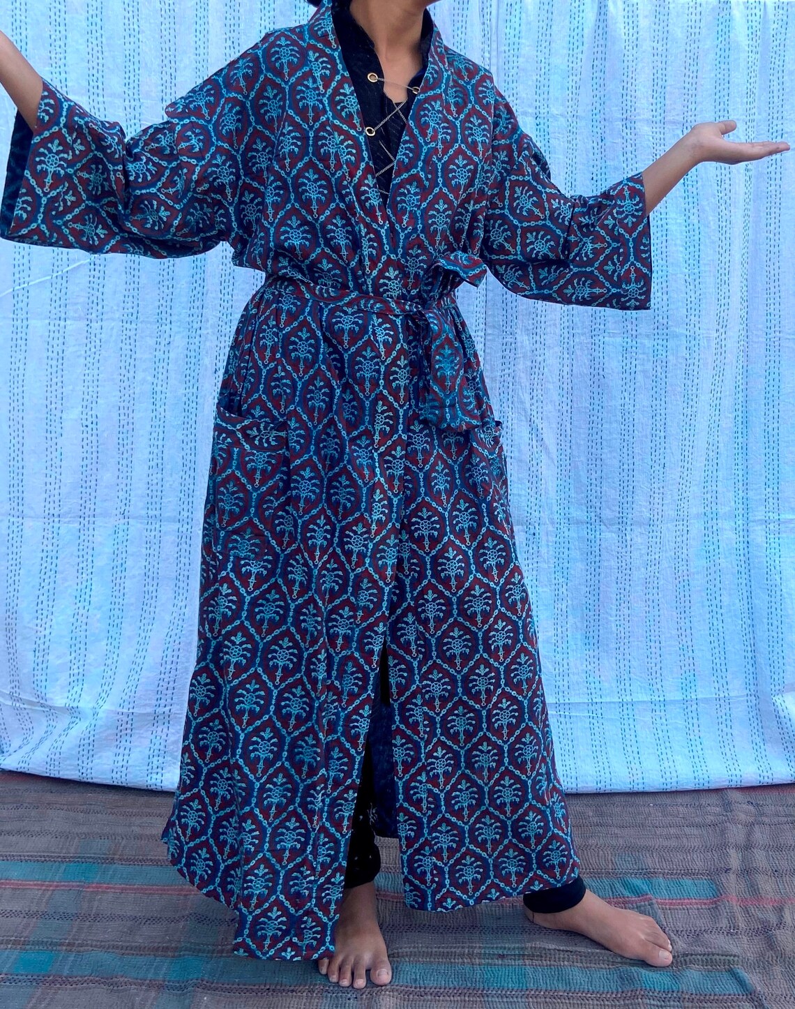Ajrakh Cotton Kimono Robes for Women Wood Block Print Fabric Etsy