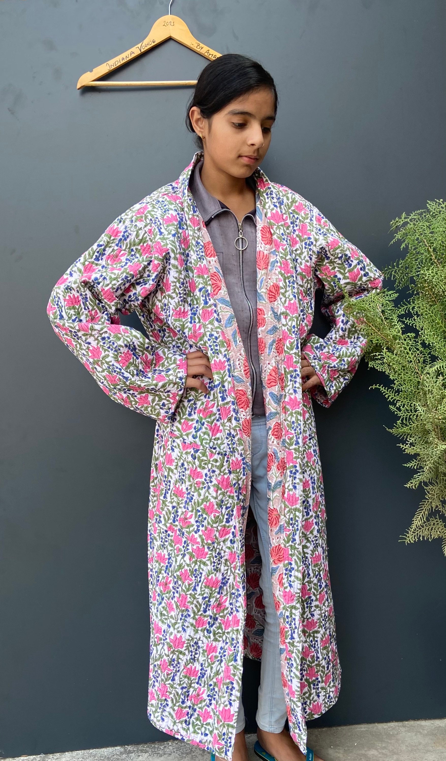 Indian Handmade Quilted Block Print Jacket Japanese Kimono Etsy