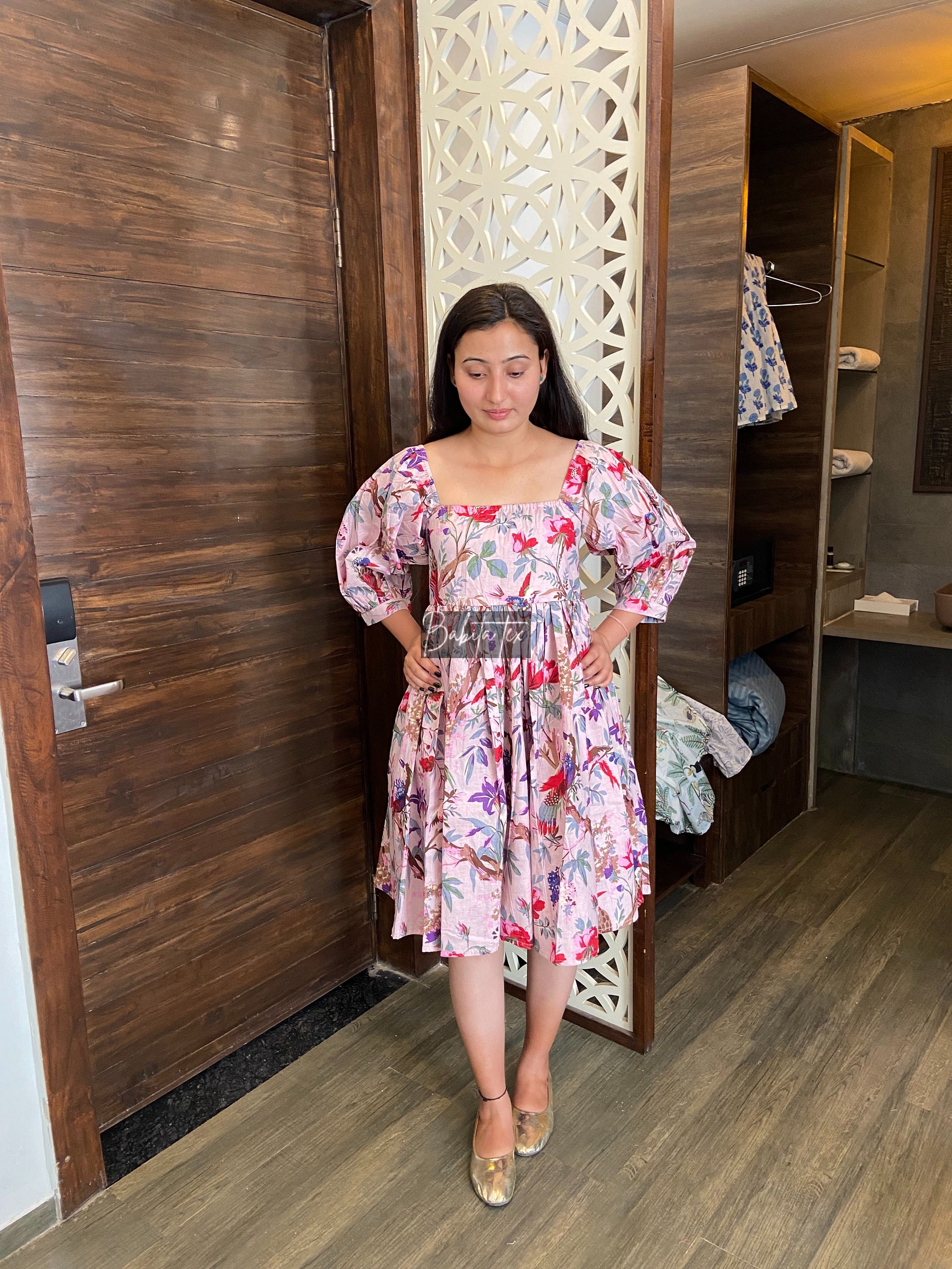 Bird print midi dress online