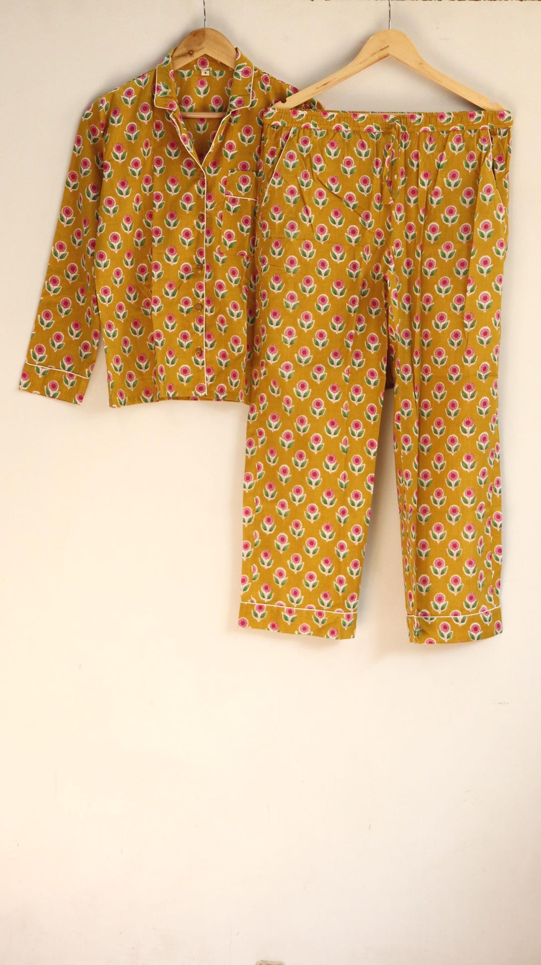 Handmade Cotton Pajama Set: Block Print Boho Loungewear With Pouch ...