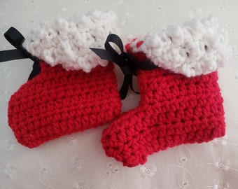 Crocheted Christmas Baby Booties
