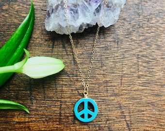 Turquoise Howlite Peace Sign Necklace