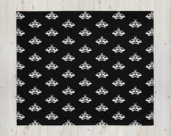 Black Skull Moth Throw Blanket | Goth Home Decor