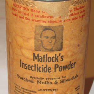 Vintage Empty Matlock's Roach Powder Metal Tin Can With Lid! Paper Label