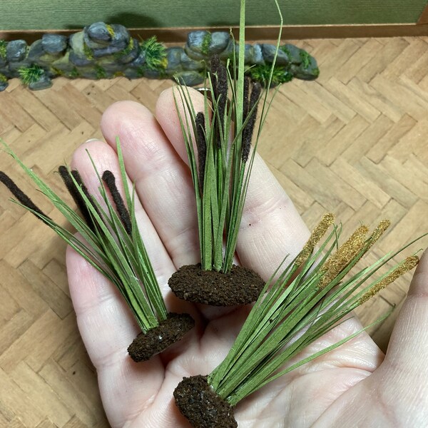 Miniature cattails for dollhouse, roombox, vignettes, diorama 1/12 scale