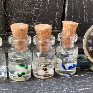 Miniature eyeballs in a bottle for dollhouse, roombox, vignettes, diorama dor withches curiosity cabinet and apothecary 1/12 scale