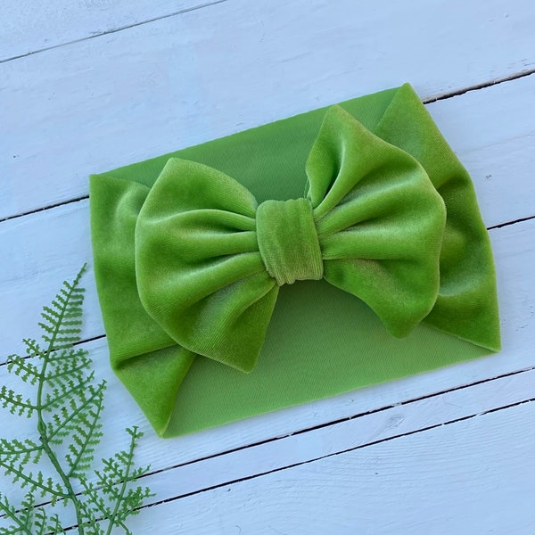 Lime green velvet headwrap, lime green headband, lime green velvet bow, lime green velvet