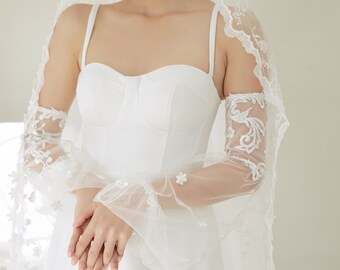Custom Bridal Bicep Long Sleeves #610, Detachable Bicep Sleeves for Wedding Gown, Bicep Long Sleeves Wedding Dress, Sheer Sleeves Boho Style