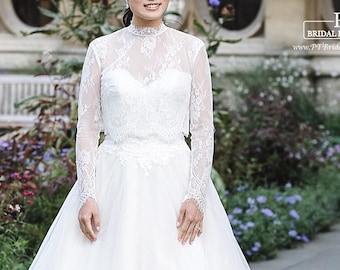 Langarm Spitze Hochzeitskleid Topper #114, Langarm Spitze Braut Top, Langarm Hochzeit Bolero, Custom Lace Braut Topper, Lange Ärmel