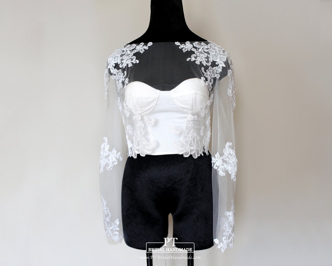Illusion Long Sleeve Lace Bridal Topper #145, Sheer Bridal Topper, Long ...
