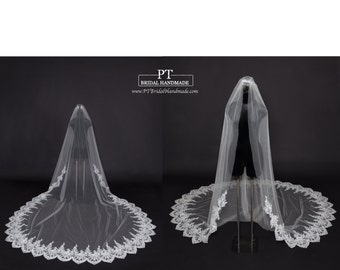 Lace Trim Cathedral Wedding Veil #61, Single Layer Cathedral Veil, Lace Wedding Veil, One Tier Cathedral Lace Veil , Cathedral Veil