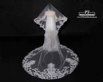 Kathedraal Lace Wedding Veil #129, Wedding Veil Cathedral Veil, Lace Wedding Veil, Lace Veil, Cathedral Royal Veil, Church Veil, Blusher Veil