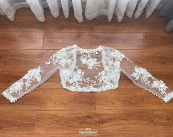 Floral Lace Bridal Bolero #115, aangepaste trouwjurk bolero, aangepaste bruids bolero, trouwjurk jas, aangepaste Bolero, 3D Lace