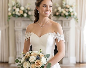 Custom off shoulder Appliqué Satin Straps #190, Detachable Wedding Dress appliqué off shoudler Sleeves , Lace wedding off shoulder straps