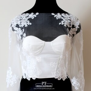 Illusion Long Sleeve Lace Bridal Topper #145, Sheer Bridal Topper, Long ...