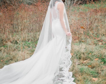 Cathedral Wedding Veil #72, Lace Trim Cathedral Wedding Veil, Lace wedding veil, Cathedral Veil, One Tier Cathedral Veil, Wedding Veil