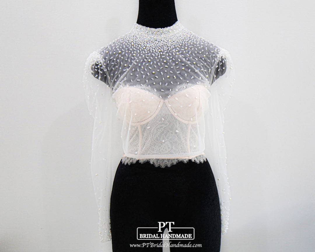 Illusion Sheer Crystal Wedding Dress Bodysuit #217, Sparkling Crystal ...
