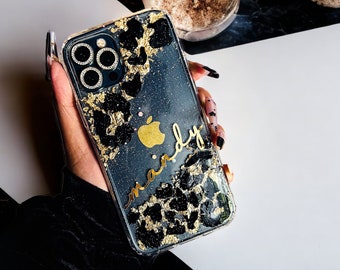 24K Gold foil Leopard Cheetah Galaxy S23 Ultra S23+ plus S22 Ultra iPhone 15 case iPhone 15 pro max iPhone 13 case iPhone 14 pro max case