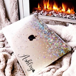 Diamond Glitter Macbook Case: Holographic Silver, Personalized Name