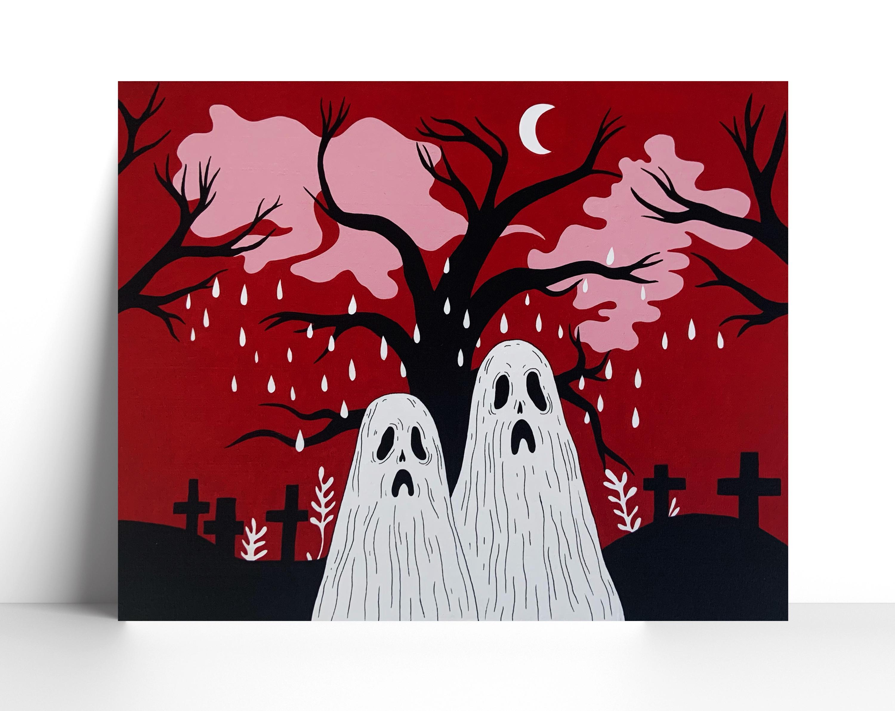 It Always Rains Here - Ghost Illustration Original Acrylic