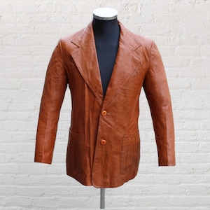 Veste Blazer en cuir vintage années 70 tabac cognac taille M