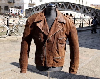 Vintage Trapper Brown Suede Leather Jacket Size M