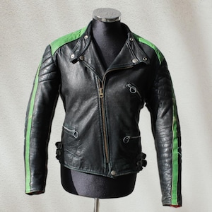 Veste de moto en cuir noir vert vintage Daytona taille M