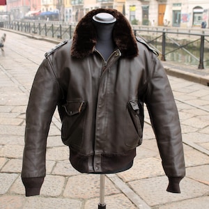 Schott Vintage Brun Läderpilotjacka 684 storlek 52