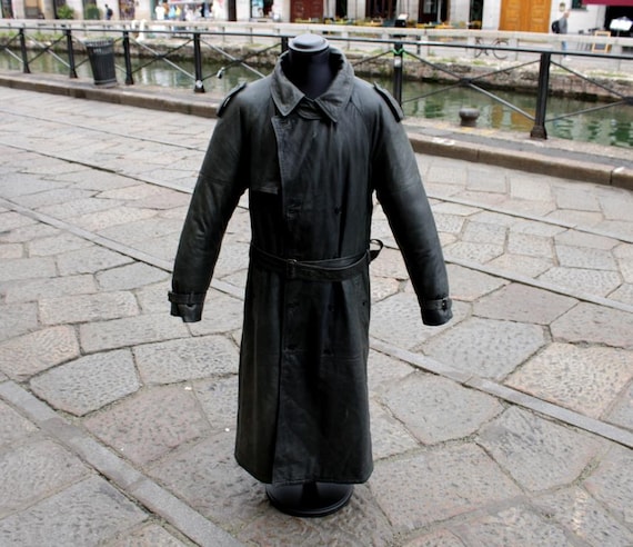 Vintage 90s Charcoal Grey Long Leather Trench Coat Size 56 - Etsy