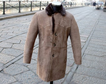 Original vintage shearling sheepskin coat for men size L