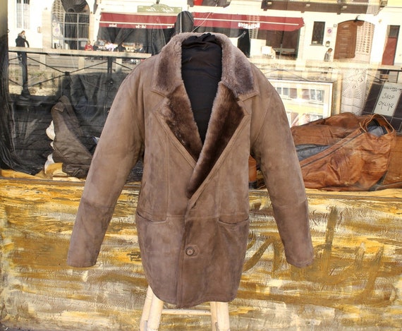 Shearling shearling grey sand coat original vintag