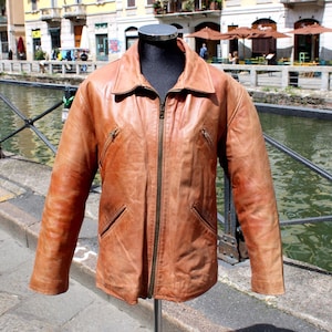 Vintage beige aviator leather jacket Ferrini leather 90s size XL