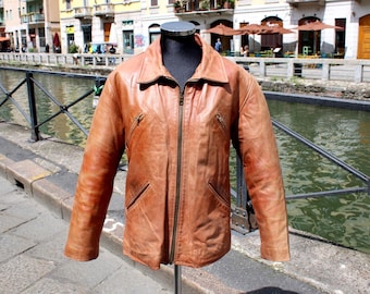 Vintage beige aviator leather jacket Ferrini leather 90s size XL