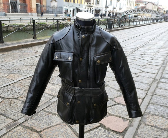 Belstaff Black Leather Biker Vintage Motorcycle Jacket for Men Size Small XS Etsy