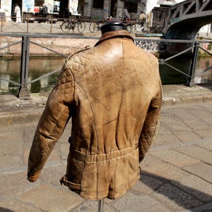 Raberg aged leather motorcycle biker jacket size M image 10