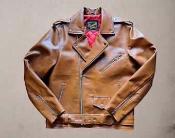 Guendj biker tobacco brown leather jacket