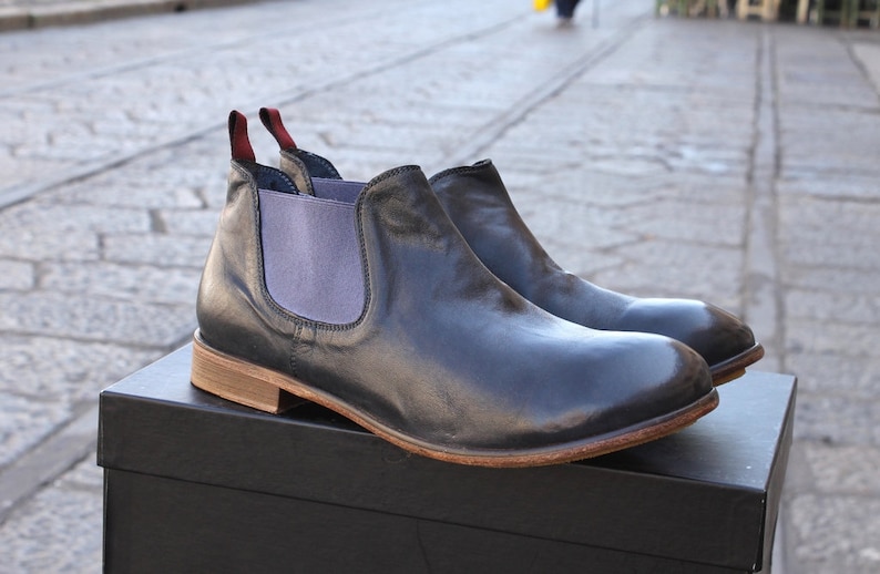 Leather shoes made in italy pattern beatles gray graphite gray number 44
