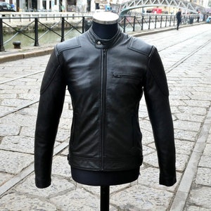 Belstaff model black leather jacket jacket 70s style biker Guendj
