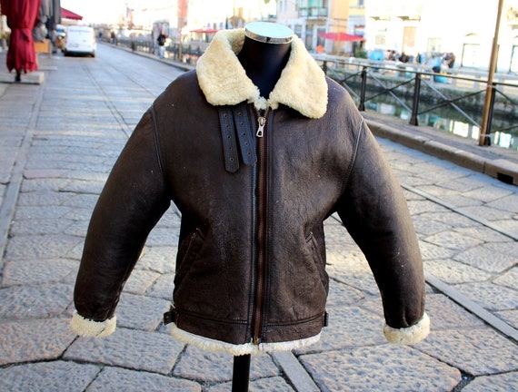 B3 Raf Sheepskin Jacket Original Vintage Brown Bomber Cockpit L XL Etsy